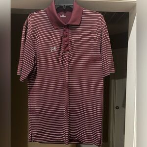 Under Armour (UA) Maroon and White Stripped Golf Shirt